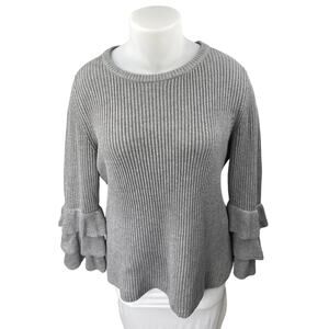 Calvin Klein Women's Gray Rib Knit Ruffle Long Sleeve Pullover Sweater Top Sz XL